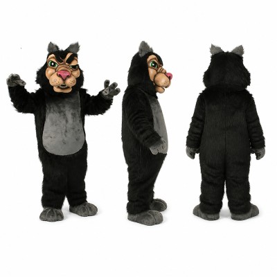 Wolf Mascot Costume in Black with Gray Belly and Pink Nose Adult