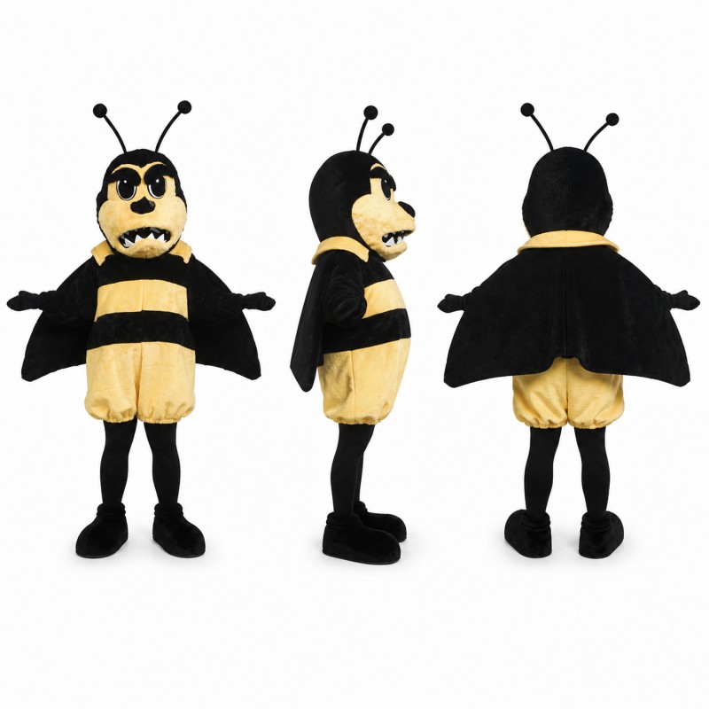 Bee Mascot Costume in Black and Yellow with Four Wings Adult