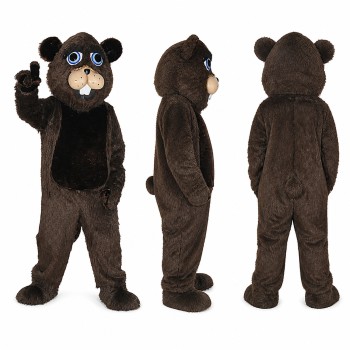 Beaver Mascot Costume in Dark Brown with Buck Teeth Adult