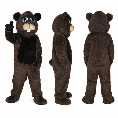 Beaver Mascot Costume in Dark Brown with Buck Teeth Adult
