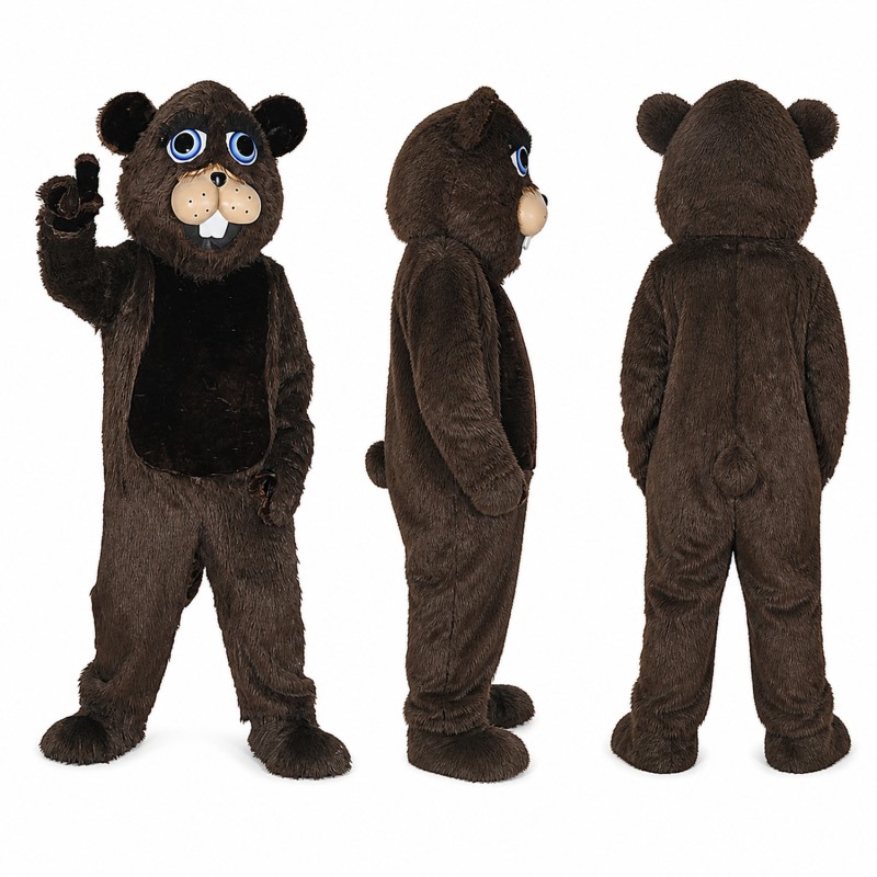 Beaver Mascot Costume in Dark Brown with Buck Teeth Adult