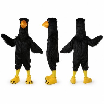 Crow Mascot Costume in Black with Orange Beak Adult