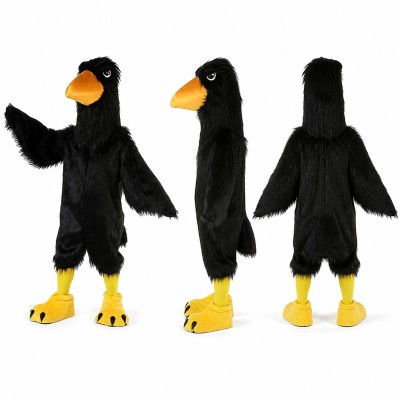 Crow Mascot Costume in Black with Yellow Feet Adult