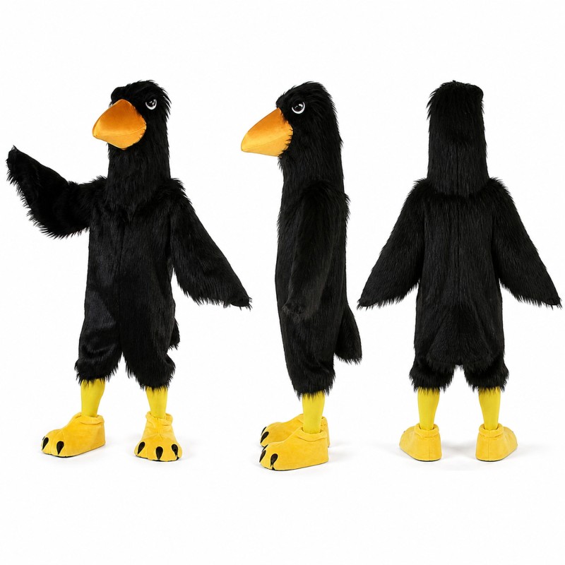 Crow Mascot Costume in Black with Yellow Feet Adult