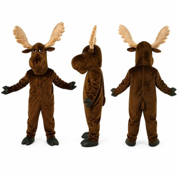 Moose Mascot Costume in Brown with Large Antlers Adult