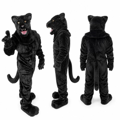 Panther Mascot Costume in Black with Muscular Body Adult