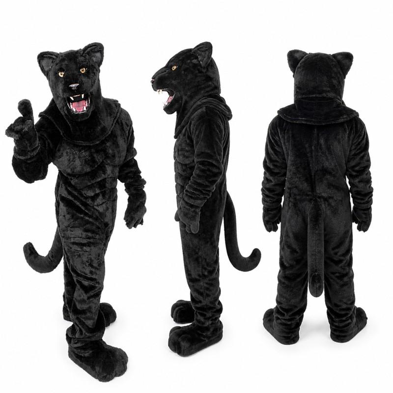 Panther Mascot Costume in Black with Muscular Body Adult