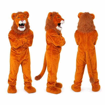 Lion Mascot Costume in Orange with Full Mane Adult