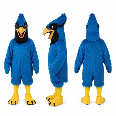 Blue Jay Mascot Costume in Bright Blue with Yellow Beak Adult