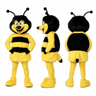 Bee Mascot Costume in Yellow and Black with Smiling Face Adult
