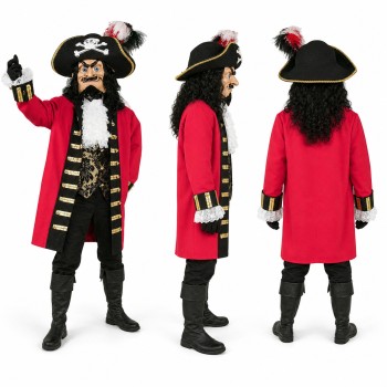 Pirate Captain Mascot Costume in Red and Black with Feathered Hat Adult