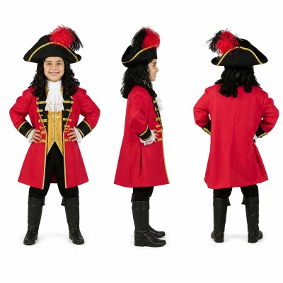 Pirate Captain Mascot Costume in Red and Gold with Plumed Hat Adult