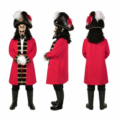 Pirate Captain Mascot Costume in Red and Black with White Plume Adult