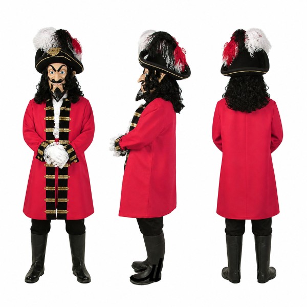 Pirate Captain Mascot Costume in Red and Black with White Plume Adult