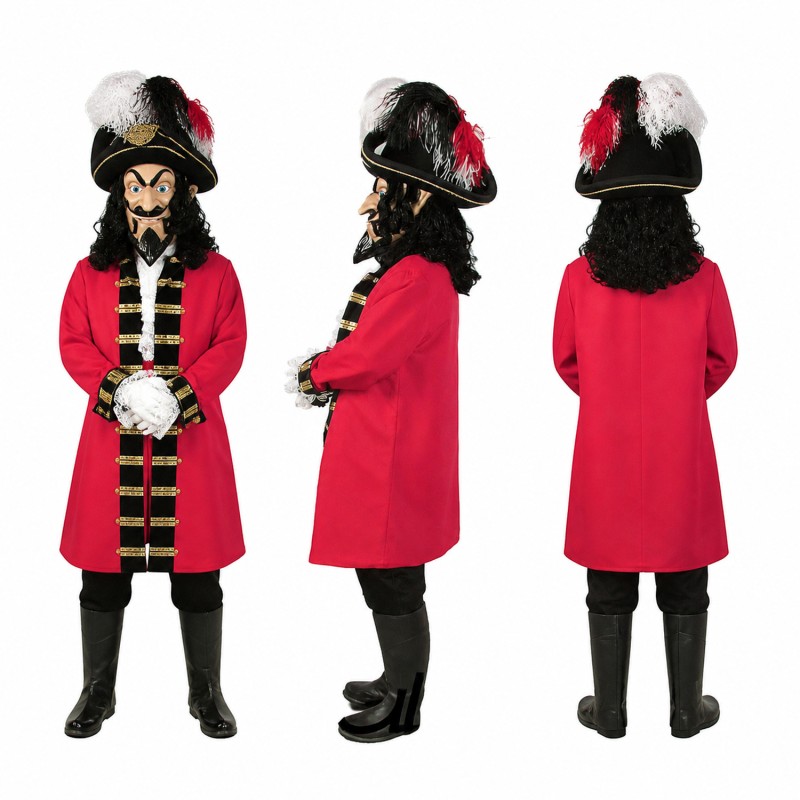 Pirate Captain Mascot Costume in Red and Black with White Plume Adult