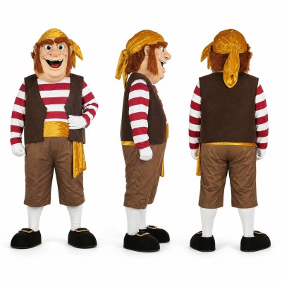 Deckhand Mascot Costume with Red Striped Shirt and Brown Shorts Adult