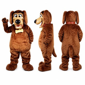 Dog Mascot Costume in Brown with Red Bow Tie Adult
