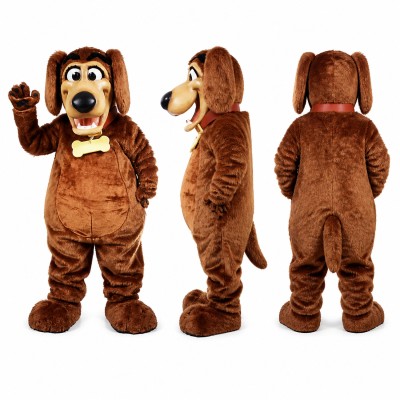 Dog Mascot Costume in Brown with Red Bow Tie Adult