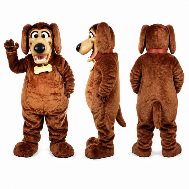 Dog Mascot Costume in Brown with Red Bow Tie Adult