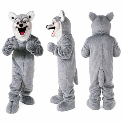 Wolf Mascot Costume in Gray with White Muzzle Adult