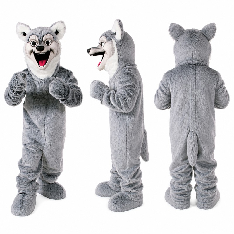 Wolf Mascot Costume in Gray with White Muzzle Adult