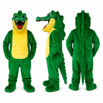 Crocodile Mascot Costume in Green with Yellow Belly Adult