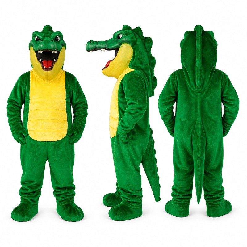 Crocodile Mascot Costume in Green with Yellow Belly Adult