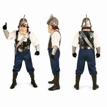 Viking Warrior Mascot Costume in White and Navy with Horned Helmet Adult