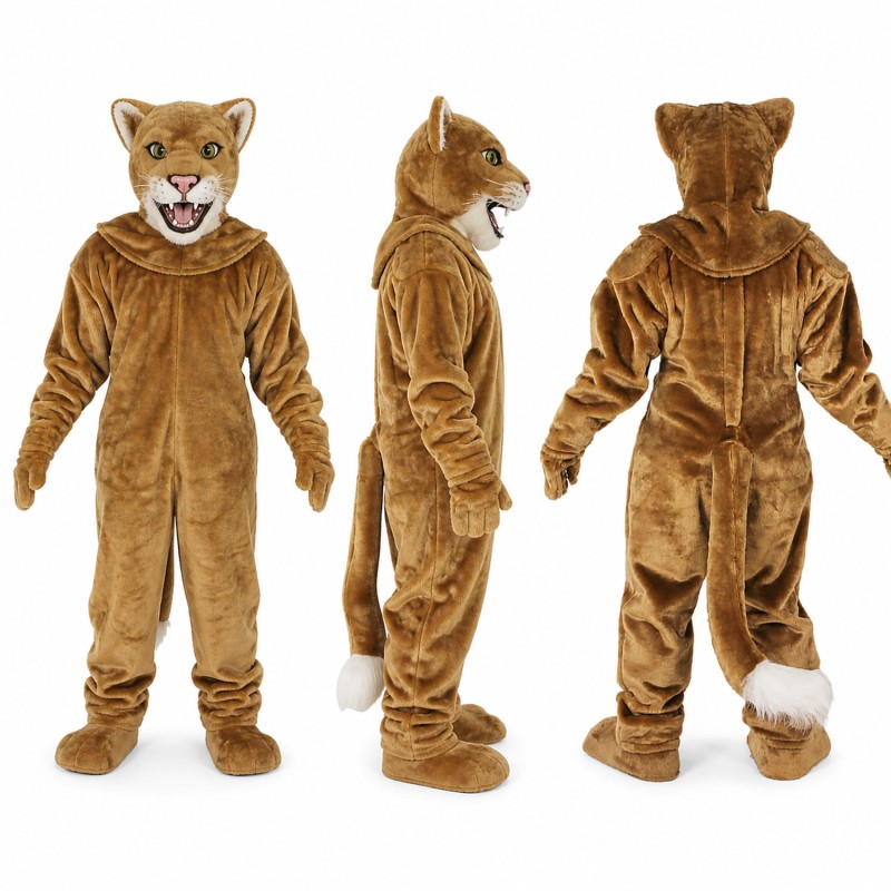 Mountain Lion Mascot Costume in Tan with White Muzzle Adult