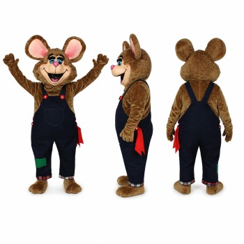 Mouse Mascot Costume in Brown with Black Overalls Adult