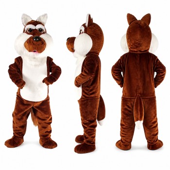 Dog Mascot Costume in Brown and White with Masked Face Adult