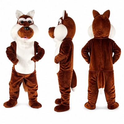 Dog Mascot Costume in Brown and White with Masked Face Adult
