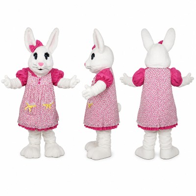 Rabbit Mascot Costume in White with Pink Dress Adult