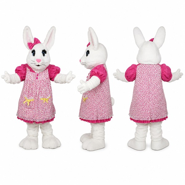 Rabbit Mascot Costume in White with Pink Dress Adult