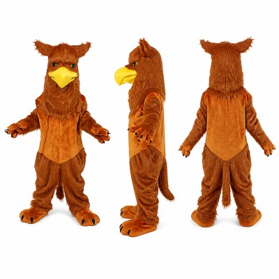 Owl Mascot Costume in Brown with Yellow Beak Adult