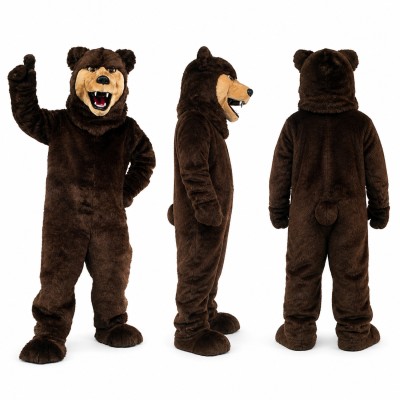 Bear Mascot Costume in Dark Brown with Raised Paw Adult