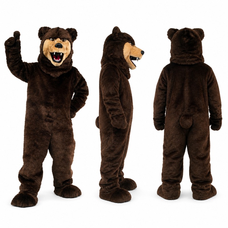 Bear Mascot Costume in Dark Brown with Raised Paw Adult