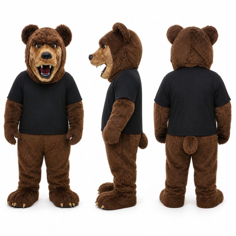 Bear Mascot Costume in Brown with Black Shirt Adult