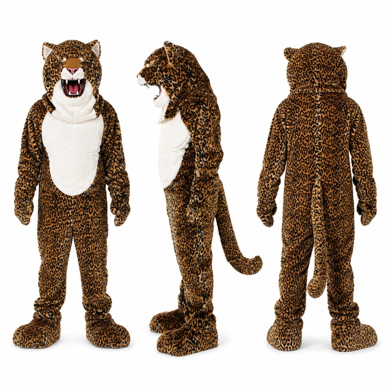 Leopard Mascot Costume in Brown with White Belly Adult