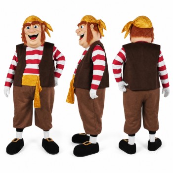 Deckhand Mascot Costume with Red Striped Shirt and Yellow Bandana Adult