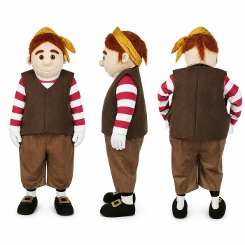 Deckhand Mascot Costume in Brown with Red Striped Sleeves Adult