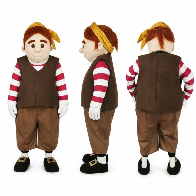 Deckhand Mascot Costume in Brown with Red Striped Sleeves Adult