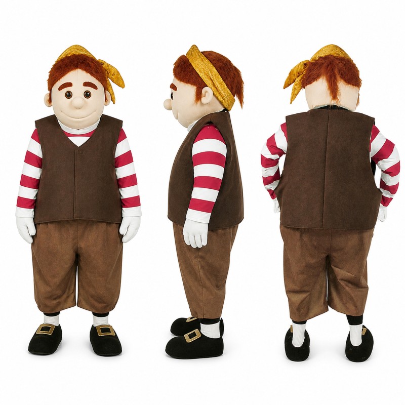 Deckhand Mascot Costume in Brown with Red Striped Sleeves Adult