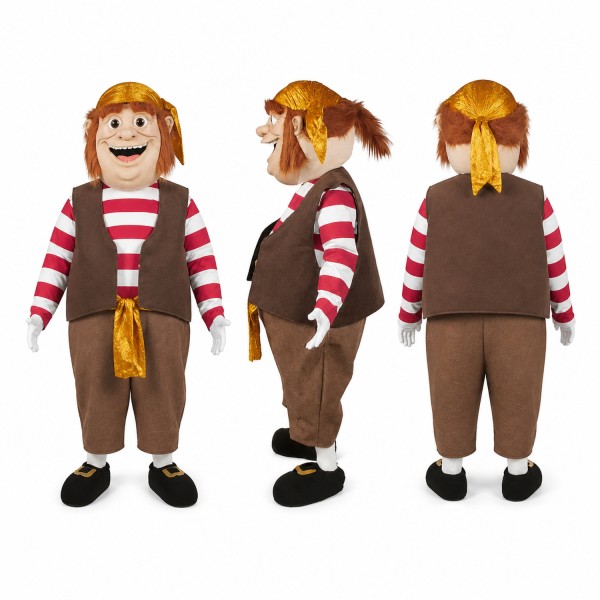 Deckhand Mascot Costume with Red Striped Shirt and Brown Vest Adult