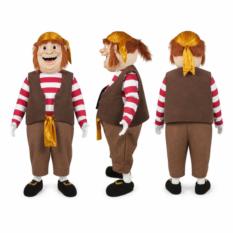 Deckhand Mascot Costume with Red Striped Shirt and Brown Vest Adult