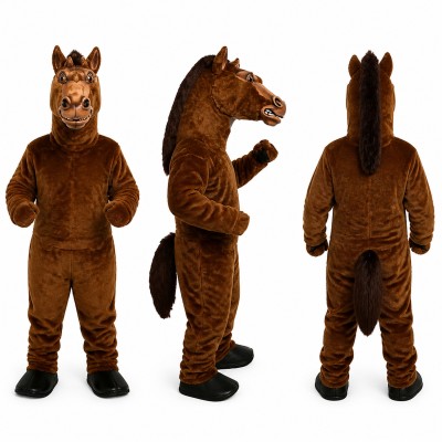 Horse Mascot Costume in Brown with Black Mane Adult