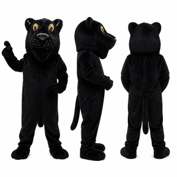 Panther Mascot Costume in Black with Yellow Eyes Adult