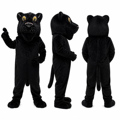 Panther Mascot Costume in Black with Yellow Eyes Adult