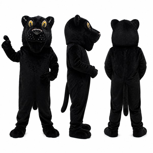 Panther Mascot Costume in Black with Yellow Eyes Adult