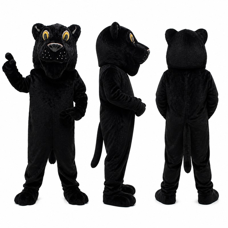 Panther Mascot Costume in Black with Yellow Eyes Adult